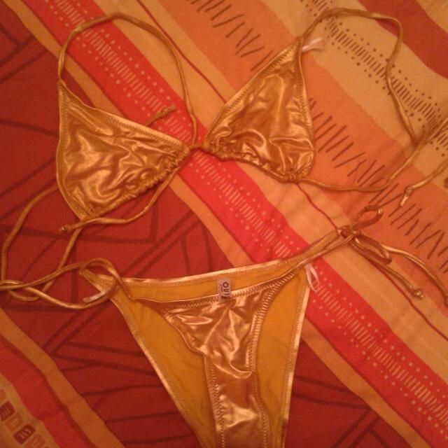 Gold String Bikini Women S Fashion Swimwear Bikinis Swimsuits On Carousell