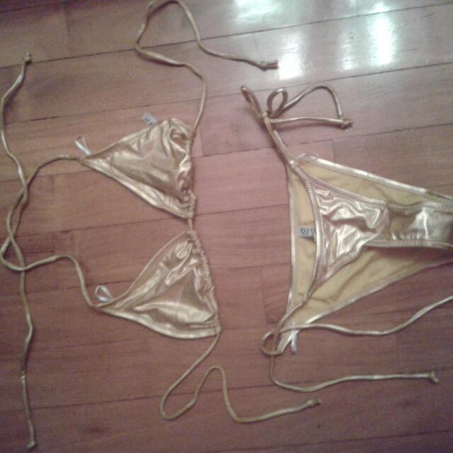 Gold String Bikini Women S Fashion Swimwear Bikinis Swimsuits On Carousell