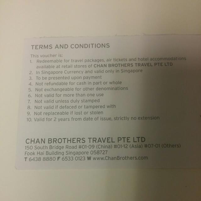 chan brothers travel gift vouchers ($1500)