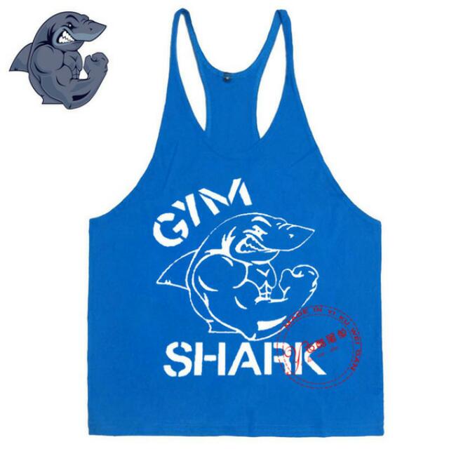 gym shark肌肉鲨鱼logo健身挖背背心