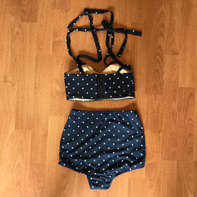 High Waisted Polka Dot Bikini Women S Fashion Swimwear Bikinis Swimsuits On Carousell