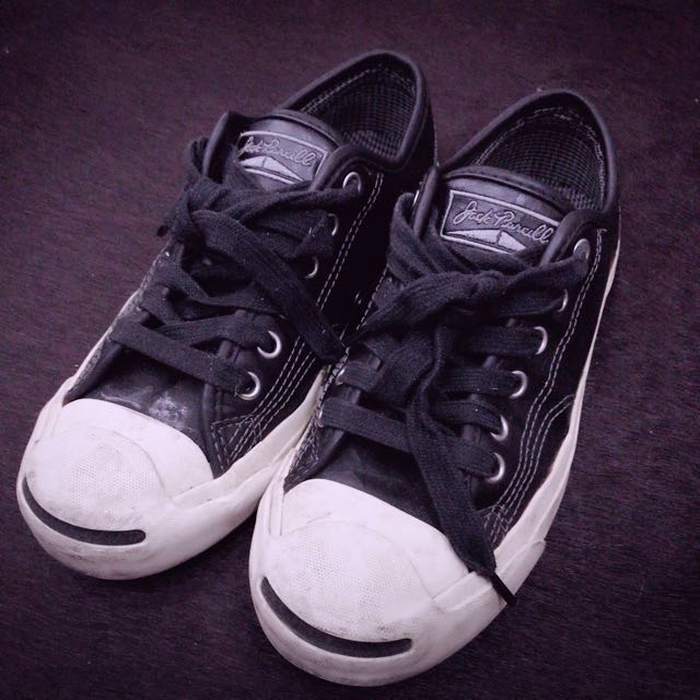 converse jack purcell 黑色皮质运动休闲鞋 经典鞋款 鞋跟logo略有