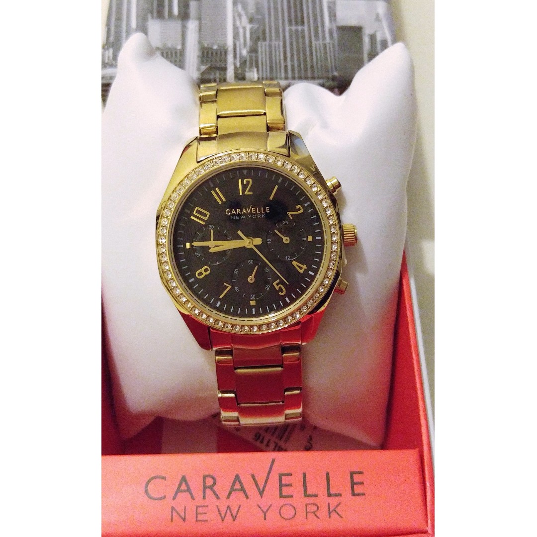 100% new caravelle new york women"s swarovski crystal bezel