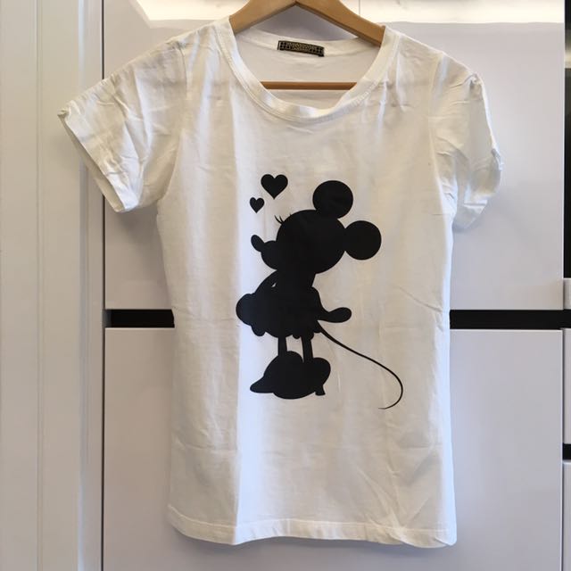 米奇mickey mouse 黑色剪影图案 白色 圆领t恤 上衣