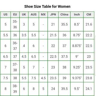 luxury women shoes size chart
