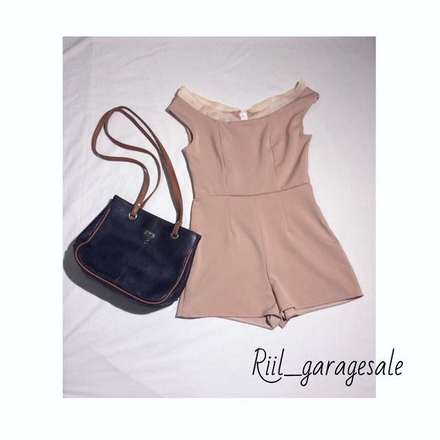 Set Outfit Nude Playsuit Fesyen Wanita Pakaian Wanita Di Carousell