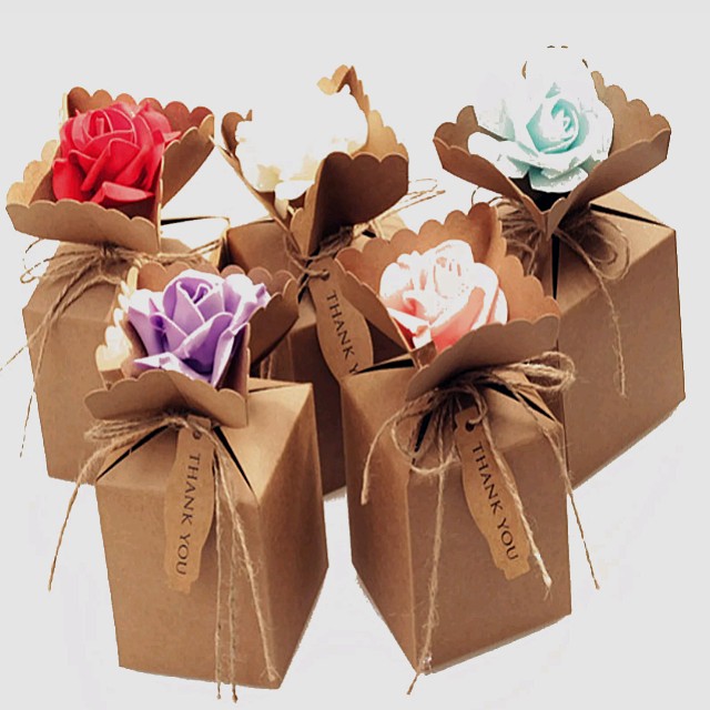 candy box rose brown paper wrapper gift box wedding favor gift