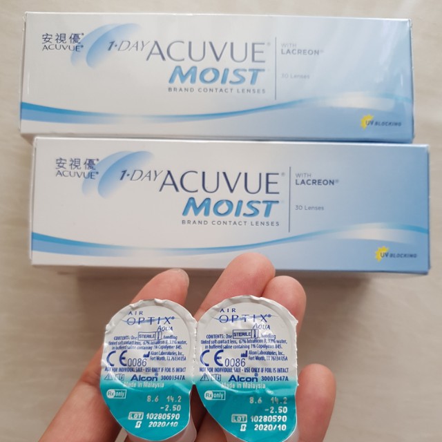 1 day acuvue moist (daily)   air optix aqua (monthly) contact