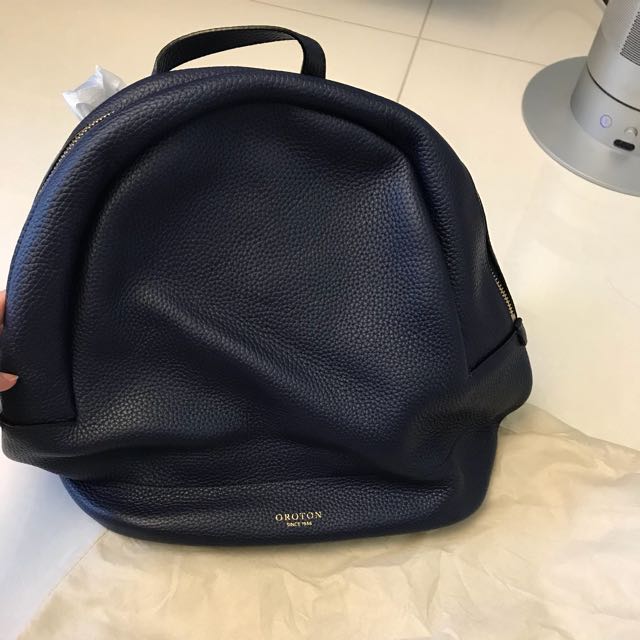 oroton leather navy blue backpack