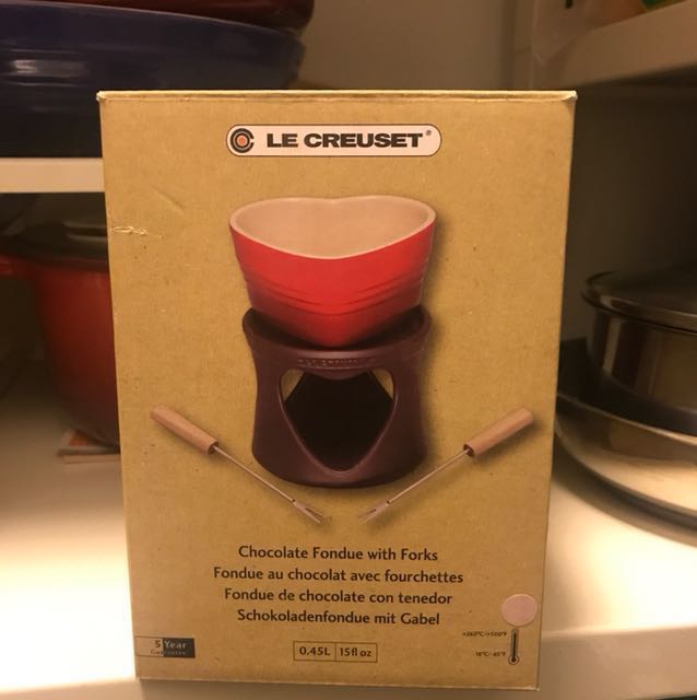 le creuset chocolate fondue with forks