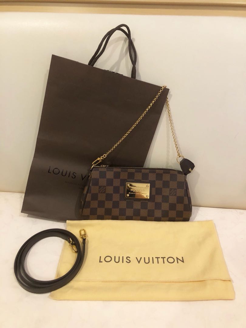 100% authentic lv damier eva clutch, luxury, bags