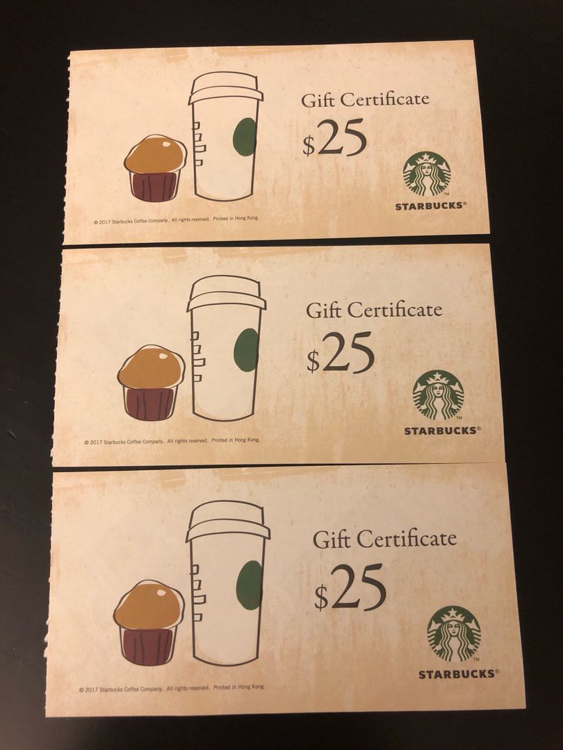 starbucks gift voucher certificate $25x3