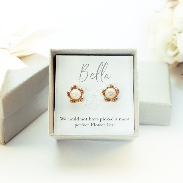 flower & pearl rose gold earrings - wedding gifts