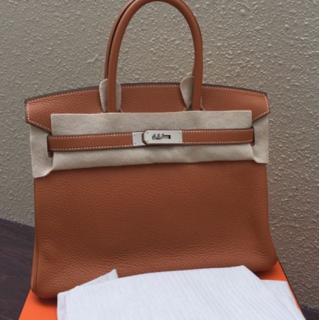 全新*hermes爱马仕birkin铂金包1h toffee太妃糖色30cm银扣a刻 tc