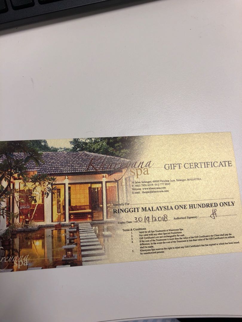 spa gift voucher (kl), tickets & vouchers, gift