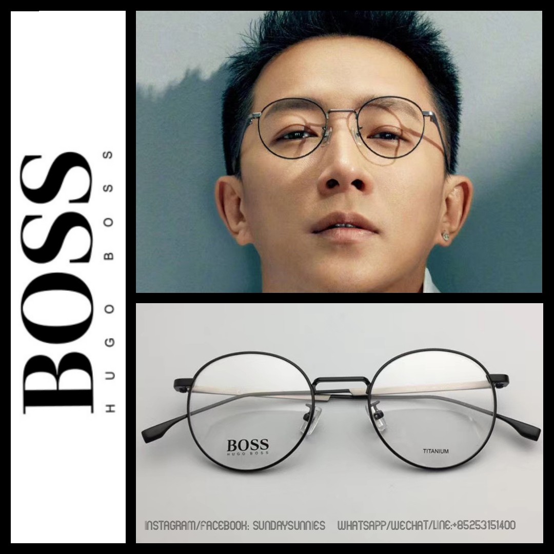 hugo boss round titanium eyeglass 近视眼镜