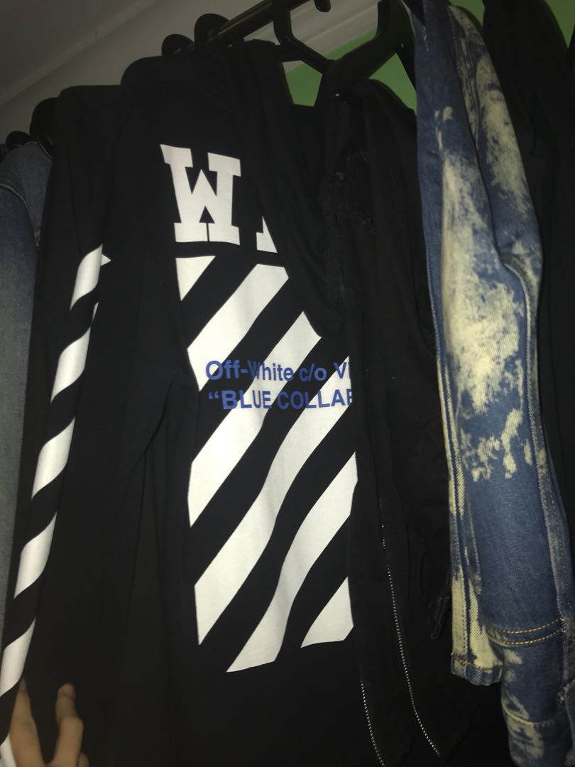 off white blue collar hoodie