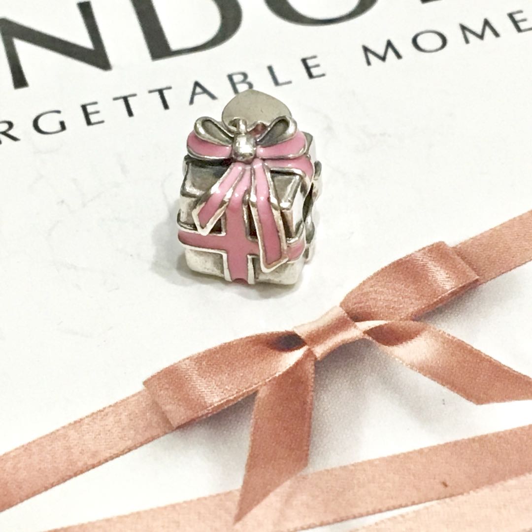 pandora pink ribbon gift box links tiffany charm