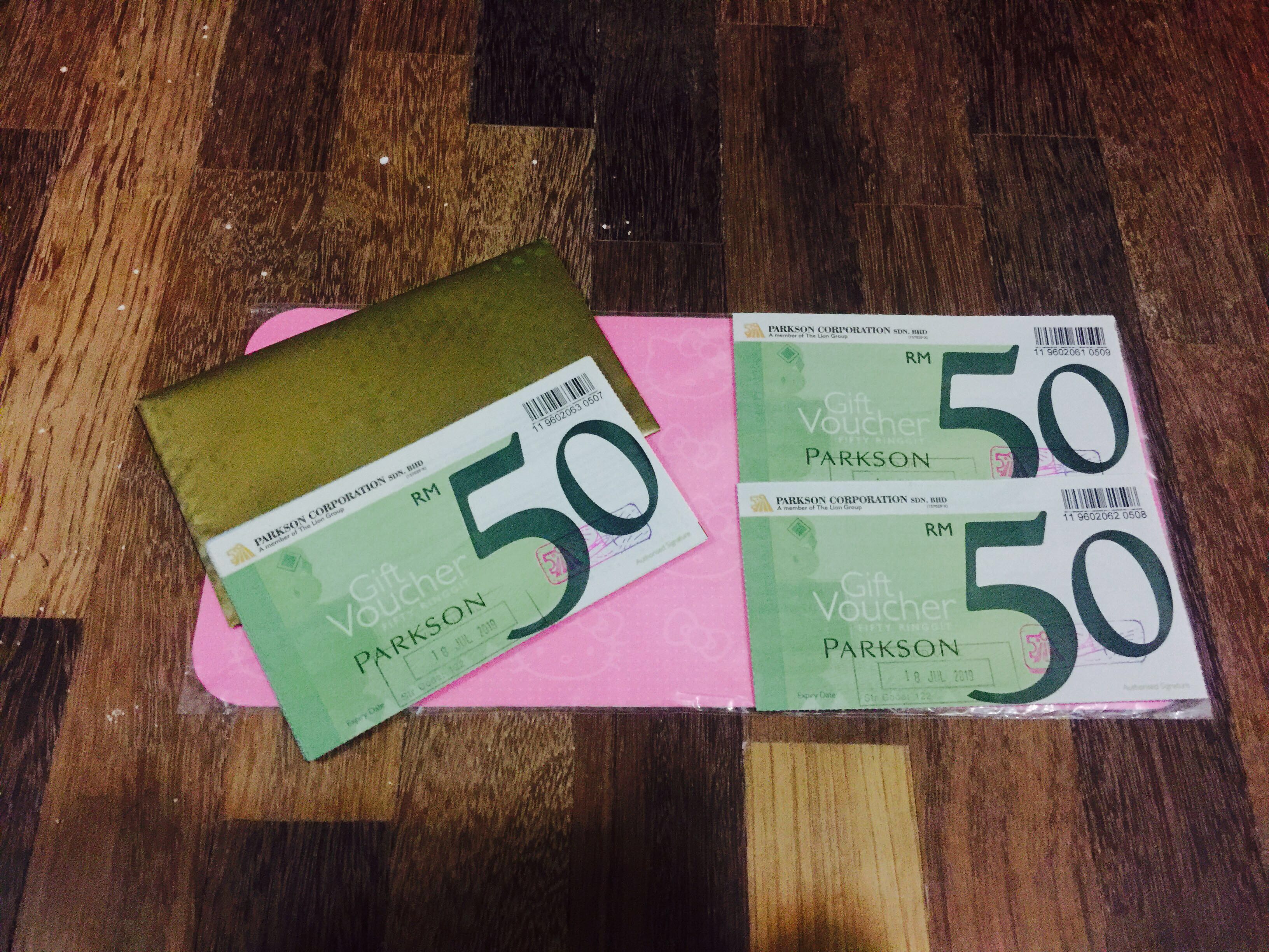 parkson gift voucher rm1000(rm50 x 20)