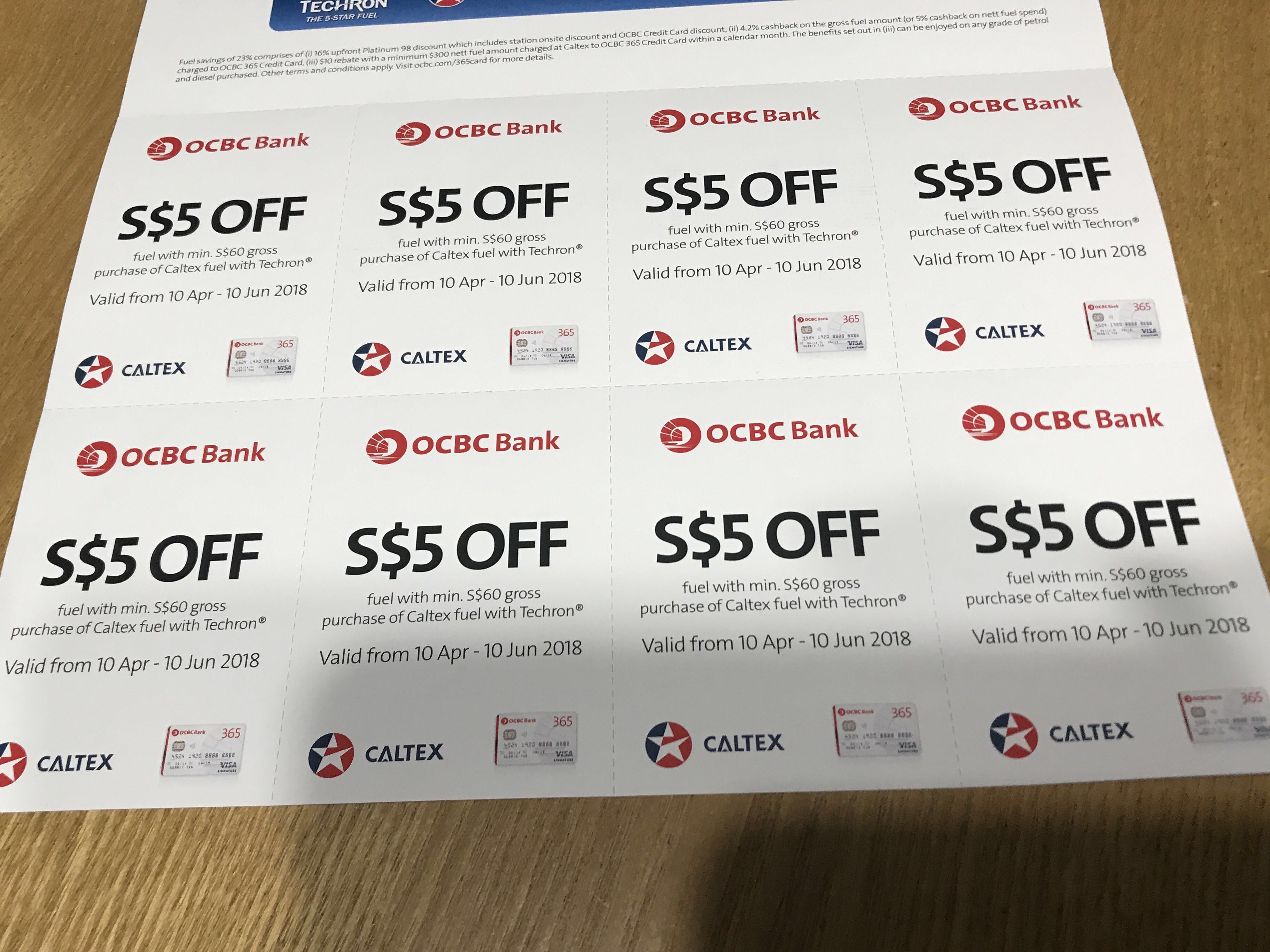 8 pieces of $5 off caltex vouchers with min $60 spent