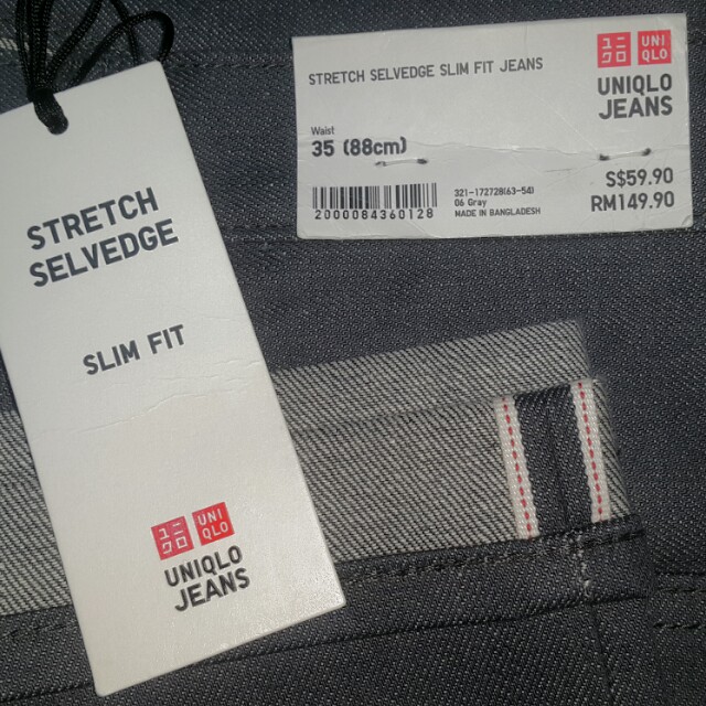 bnwt uniqlo slim fit selvedge jeans for men (size: 35)