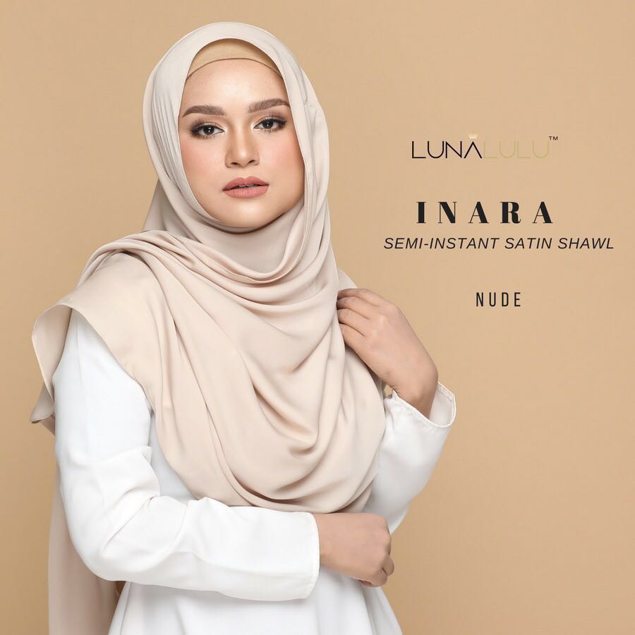 Inara Semi Instant Satin Shawl By Lunalulu Nude Women S Fashion Muslimah Fashion Hijabs On