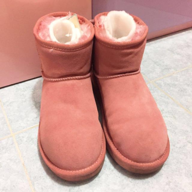 台湾gracegift 粉红蝴蝶结短雪靴