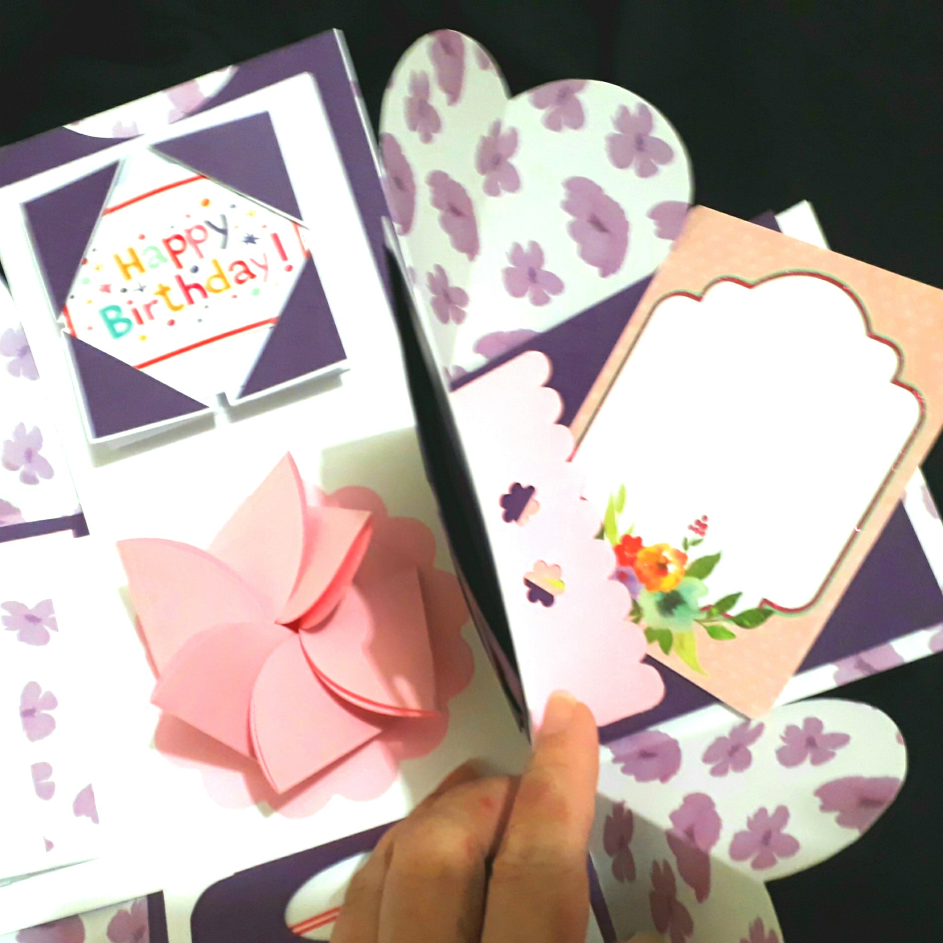 explosion box - purple & white gift photo box