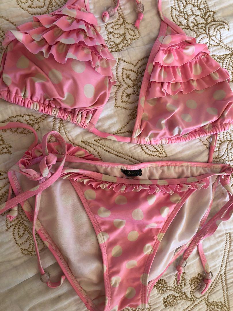 Pink Polka Dotted Bikini Women S Fashion Swimwear Bikinis Swimsuits On Carousell