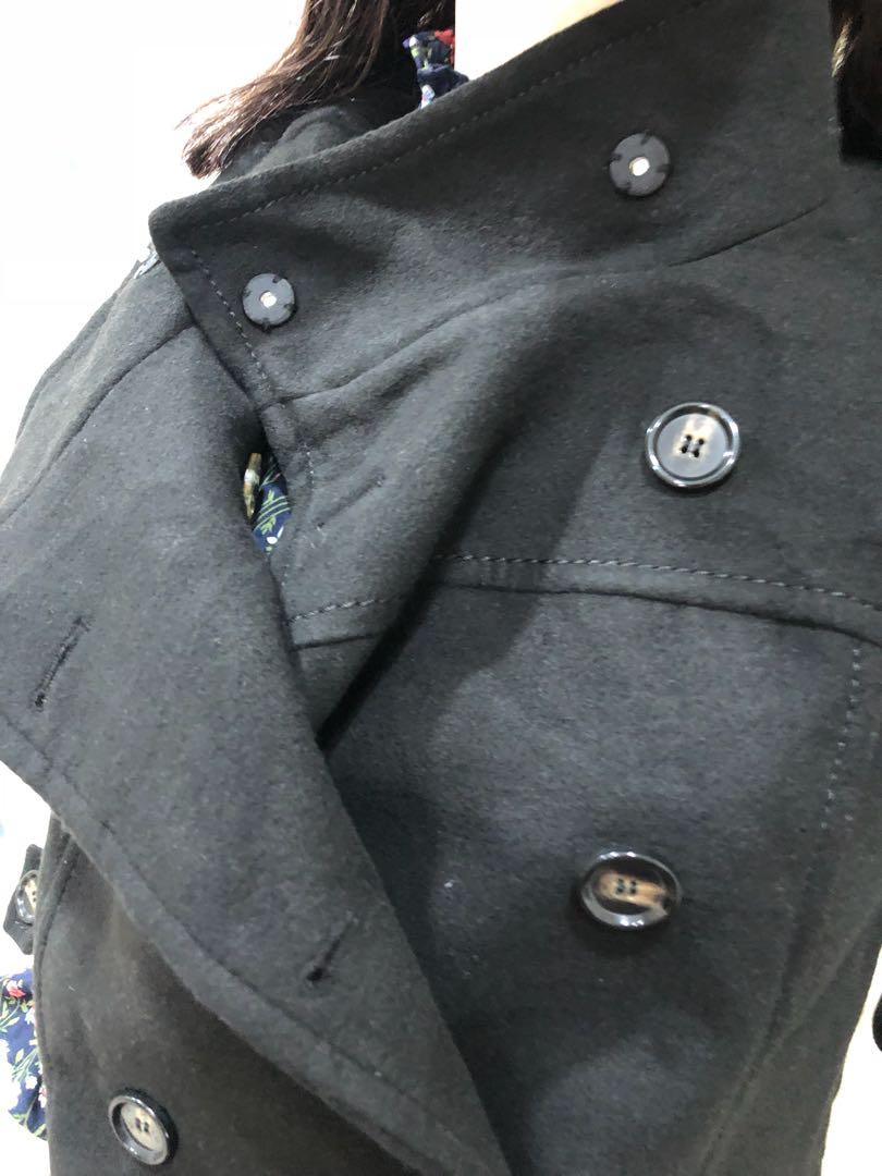 l468 全新h&m军装帅气英国学院风格毛呢双排扣立领外套woolen coat j