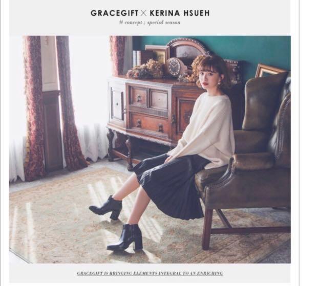 grace gift x kerina 复古松紧带粗跟黑色短靴