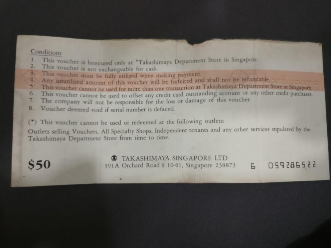takashimaya $50 voucher, entertainment, gift  &