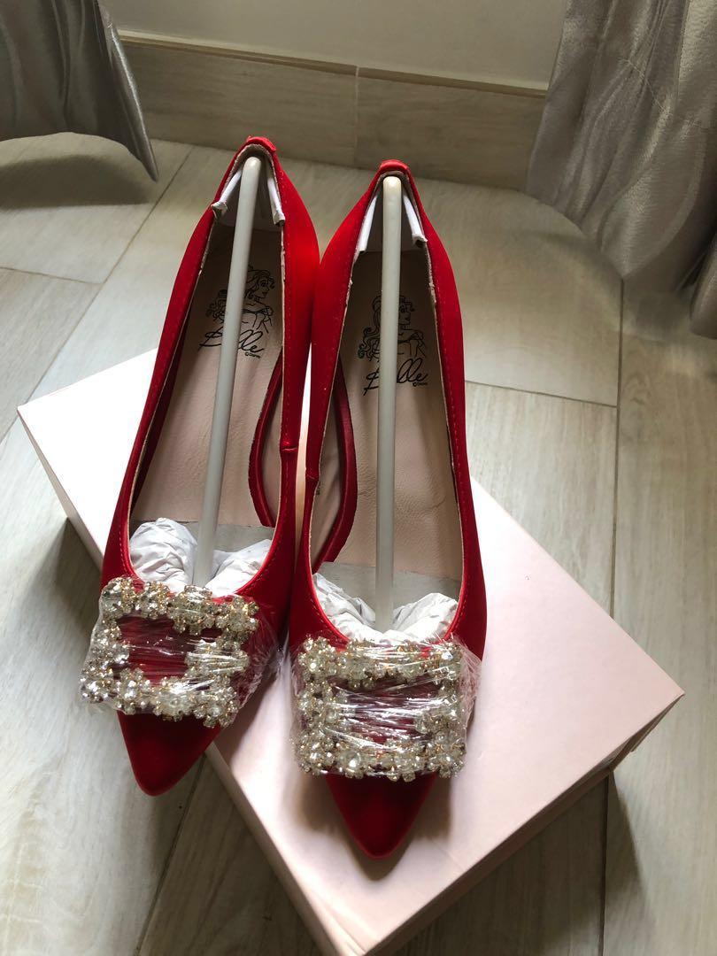 gracegift diamond heels in red 红色闪石高踭鞋 婚礼婚鞋 出门婚鞋