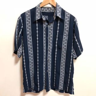 古著 复古 蓝白老花衬衫 短袖 民俗风 夏威夷 印地安 墨西哥 可参考