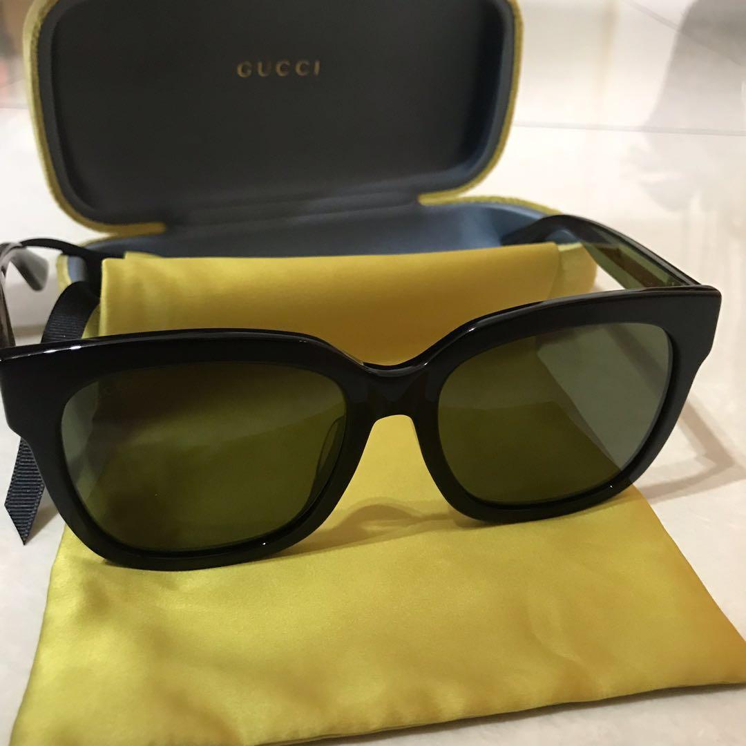 正货gucci太阳眼镜 绝美经典时尚大方框(黑-透绿) #gg
