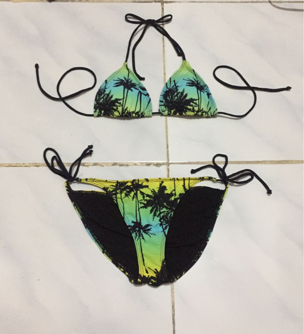 Palm Print Triangle Bikini Women S Fashion Swimwear Bikinis Swimsuits On Carousell