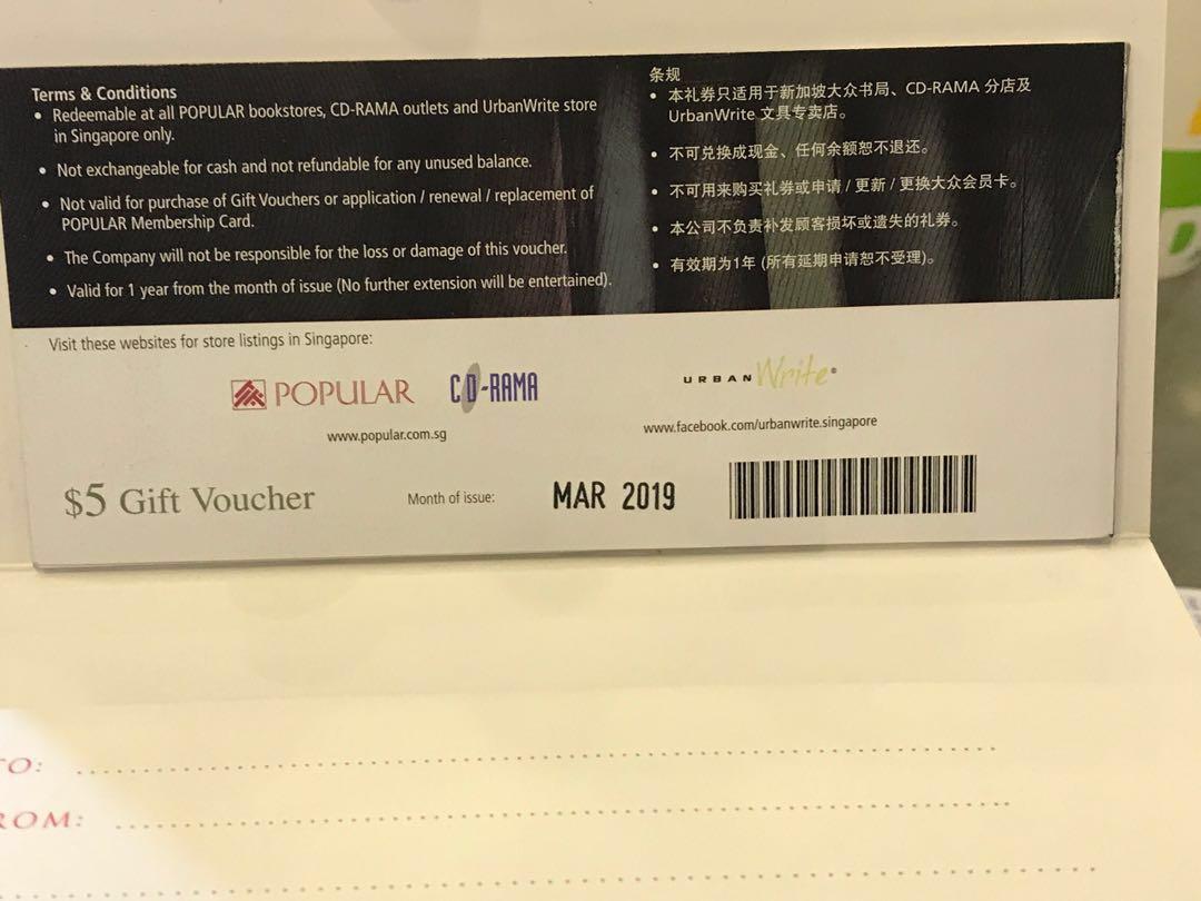 popular vouchers ($60 in $5 pieces), , gift cards