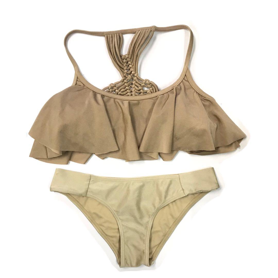 Nude Ruffled Racerback Tie Knots Bikini Women S Fashion Swimwear