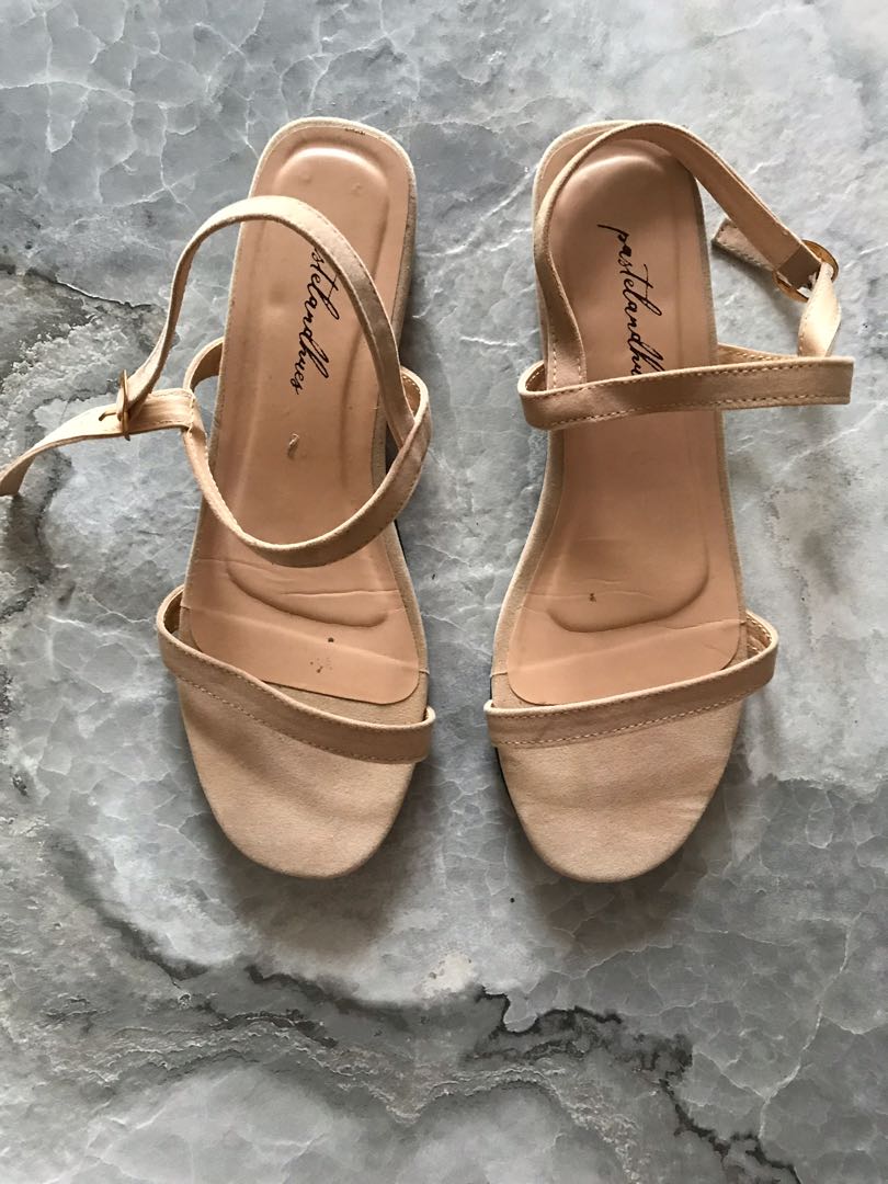 Nude Block Heels Inch Women S Fashion Footwear Heels On Carousell