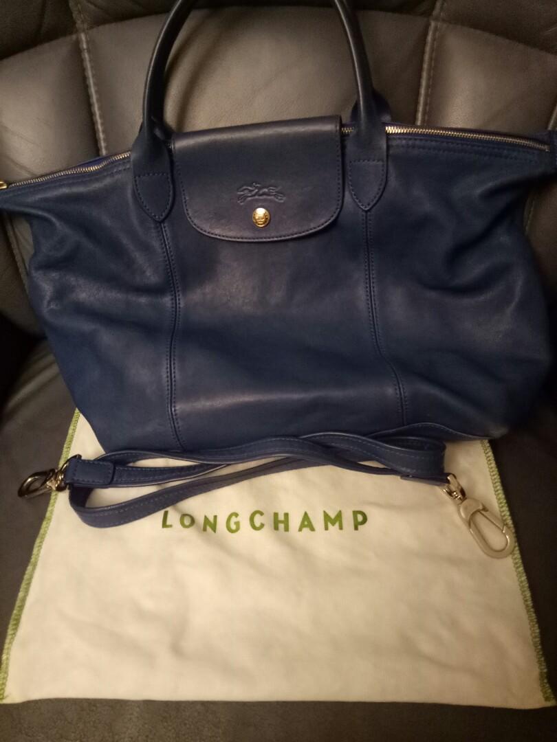 正品longchamp小羊皮中型肩背斜背手提三用水饺包