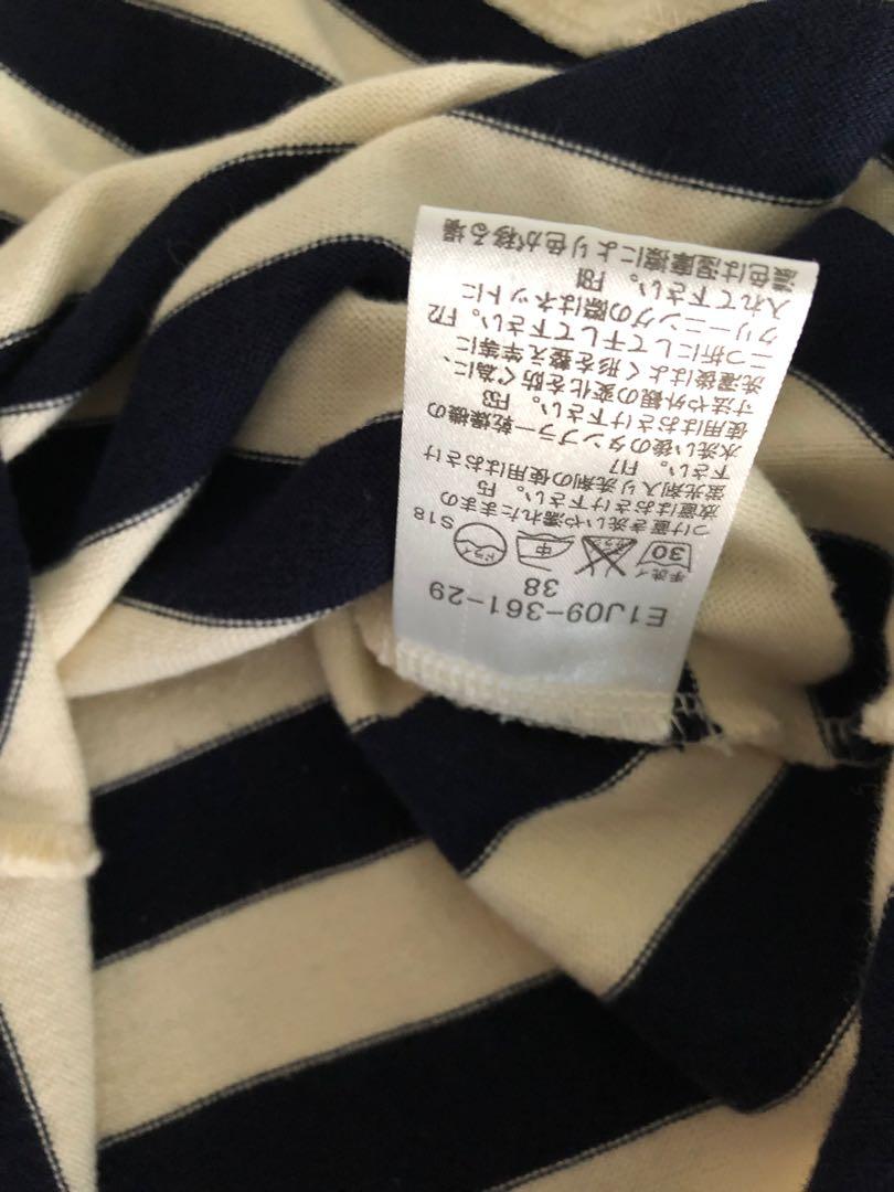 真品日本蓝标burberry blue label 黑白条纹polo领胸前滚边七分袖洋装