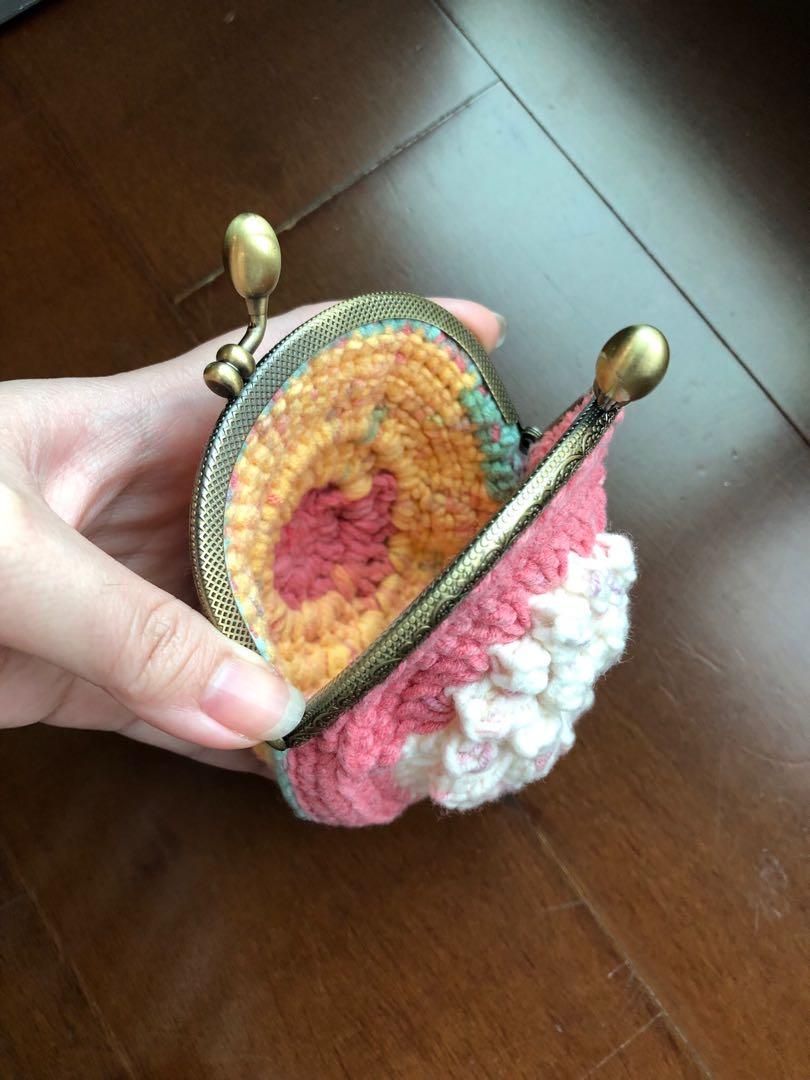 手工钩针编织双面花花口金包零钱包