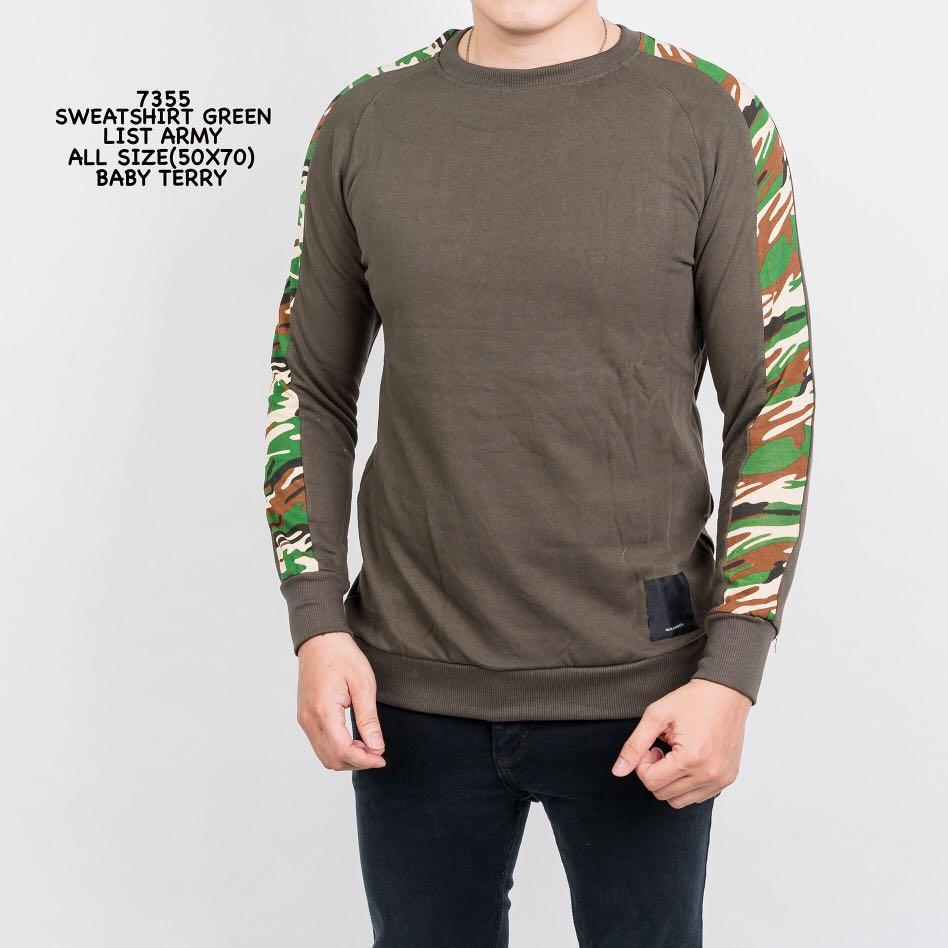 ( size m ) men sweatshirt army green grey