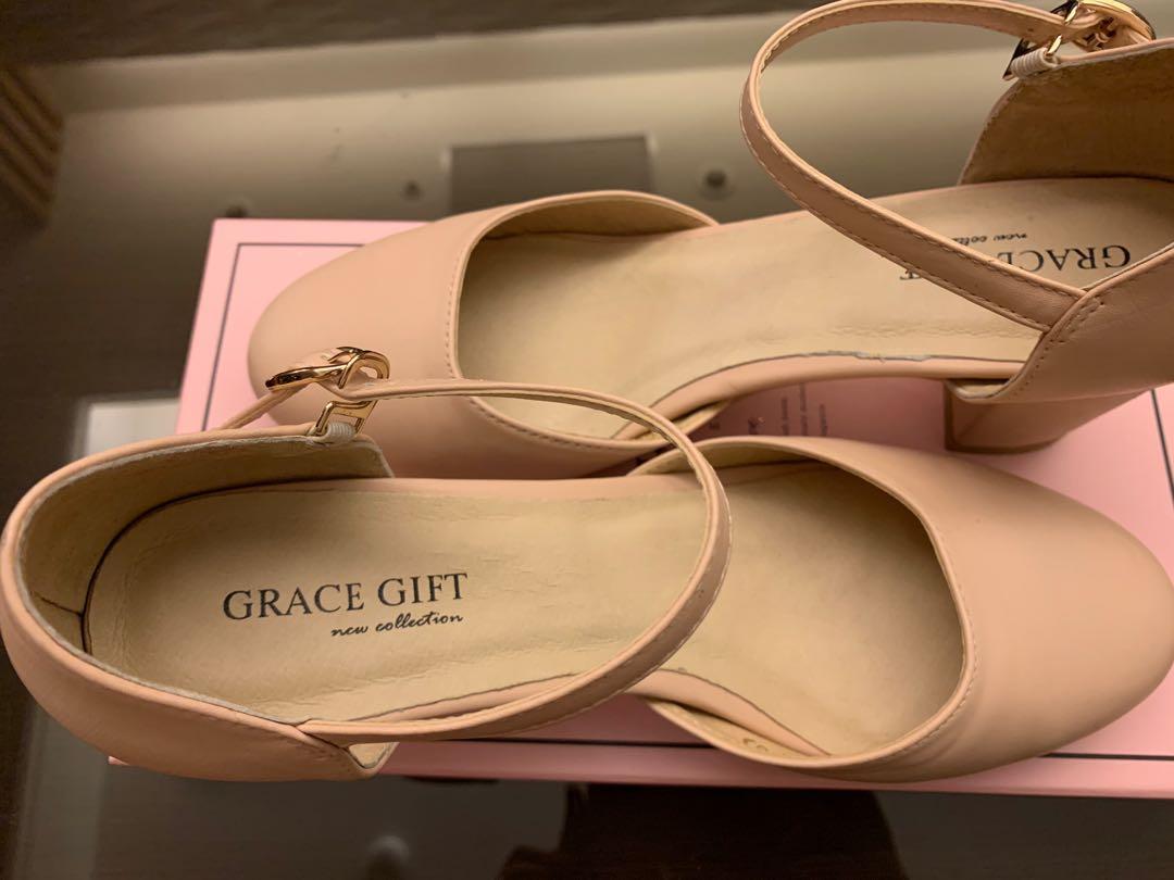 《二手鞋》grace gift粉肤色圆头玛丽珍跟鞋