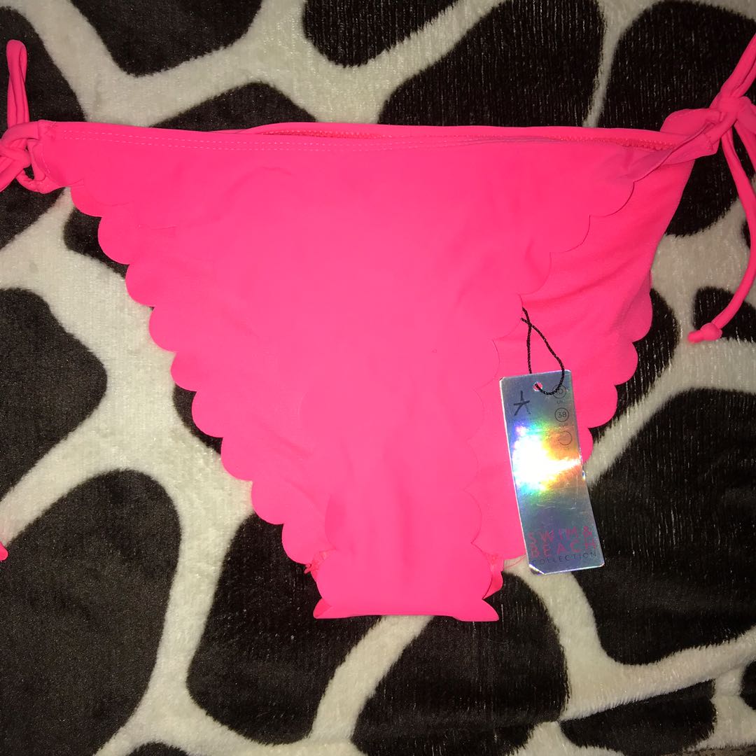 Neon Pink Scallop Bikini Bottom Women S Fashion Swimwear Bikinis Swimsuits On Carousell