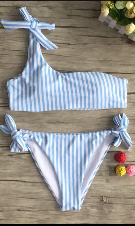 Pastel Blue Stripe Bikini Set Women S Fashion Swimwear Bikinis