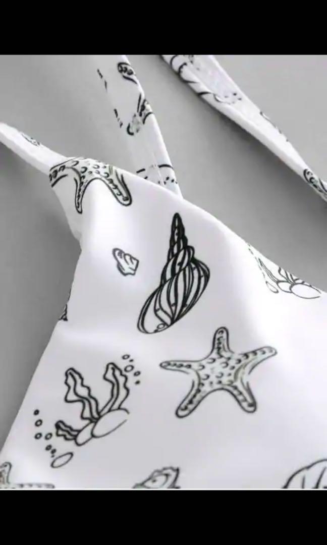 Starfish Tie Shoulder High Cut Bikini Black White Women S Fashion