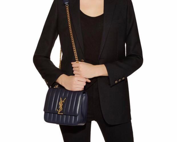货有单,保证卡,防尘袋] ysl vicky small in matelasse 深蓝羊皮手袋