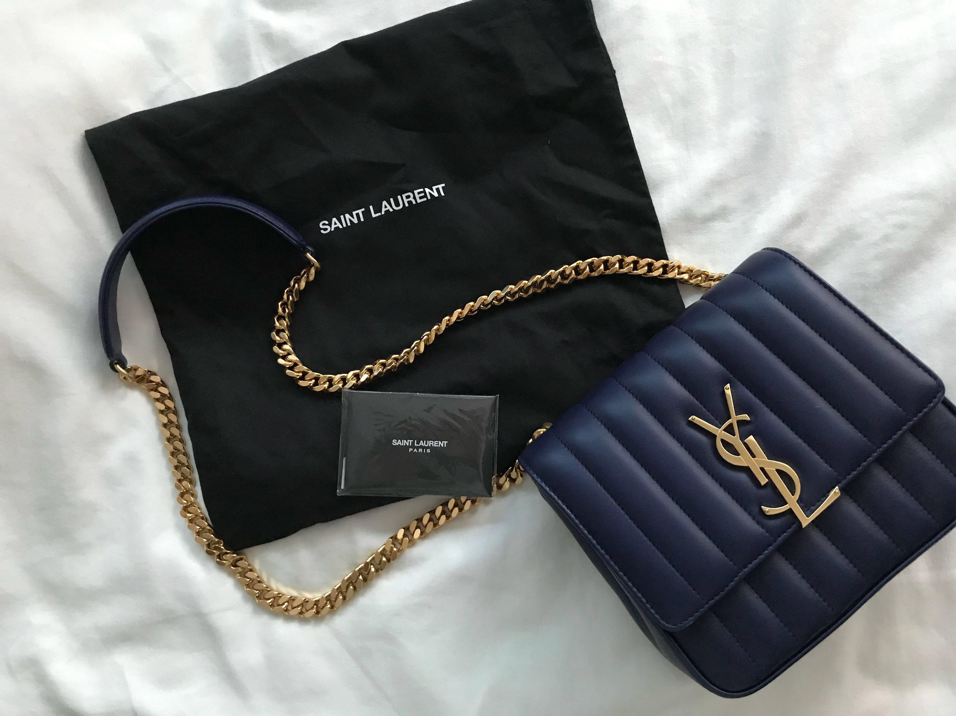货有单,保证卡,防尘袋] ysl vicky small in matelasse 深蓝羊皮手袋