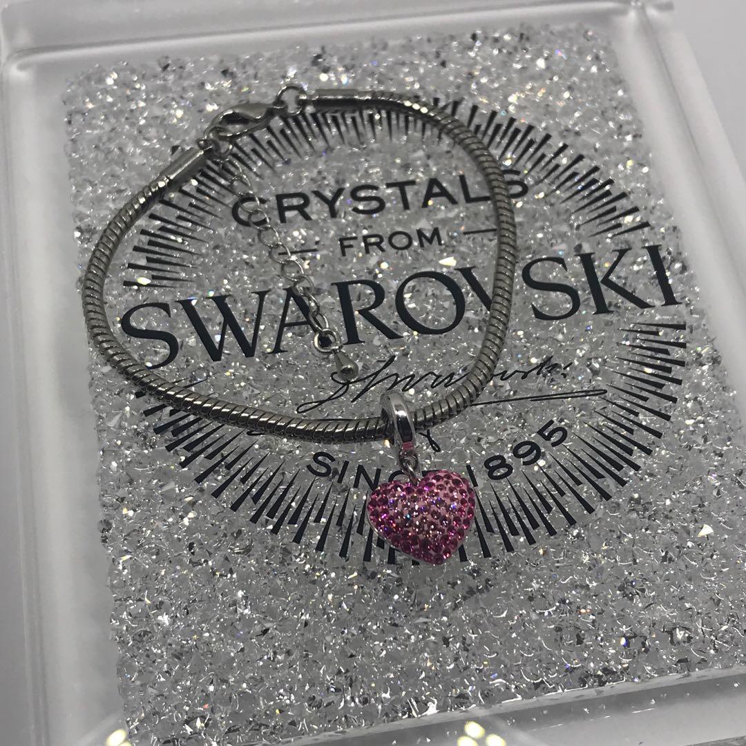 pink heart sweet pendant bracelet embellished with crystals from